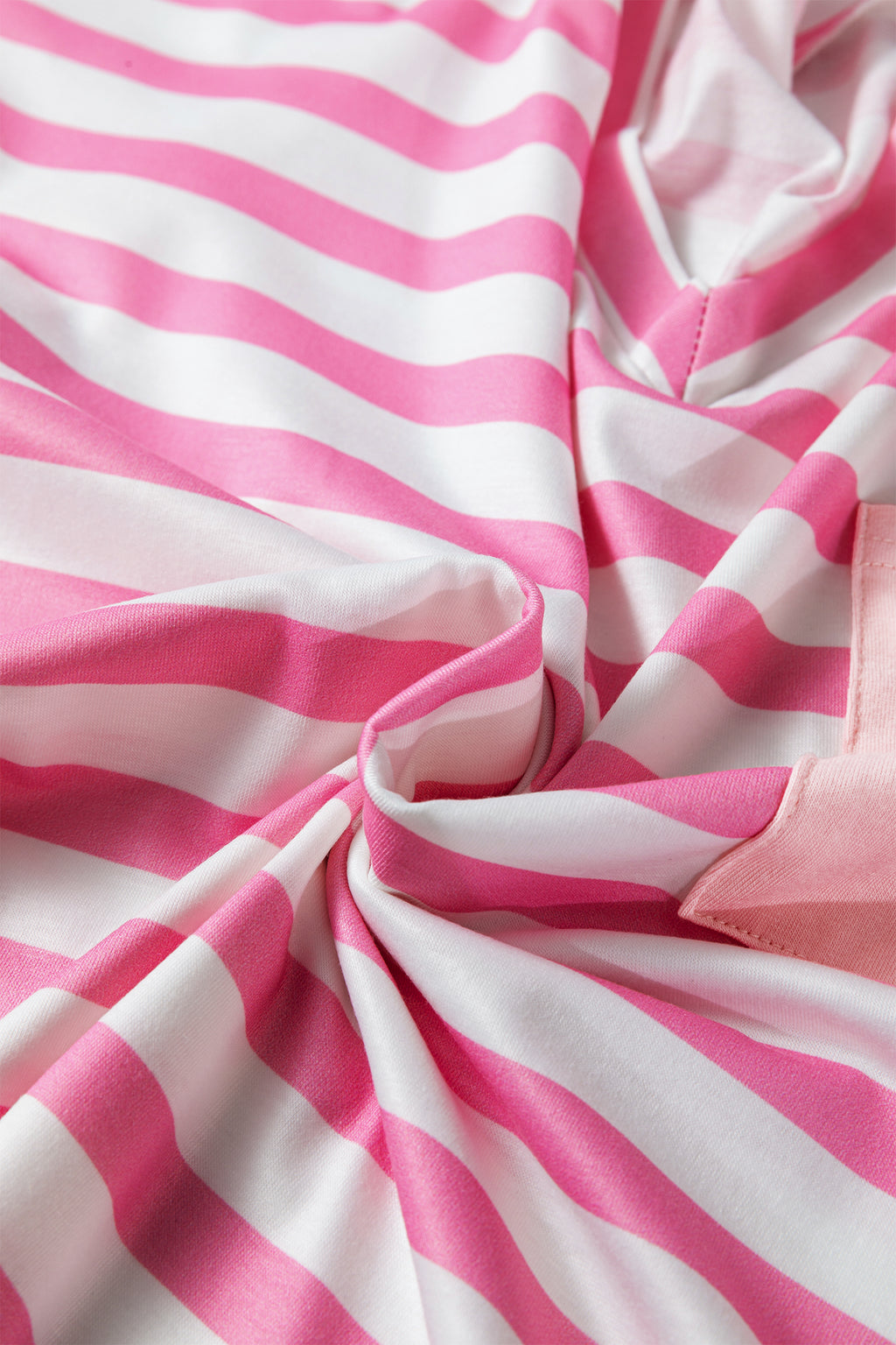 Pink Stripe V Neck Patched Pocket Casual Tee