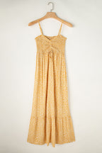 Yellow Frilly Smocked High Waist Floral Maxi Dress