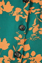 Green Floral Print Drawstring Tunic Flowy Mini Dress