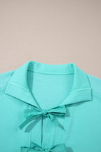 Bow Front Bracelet Sleeve Collared Pocketed Mini Dress