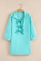 Bow Front Bracelet Sleeve Collared Pocketed Mini Dress