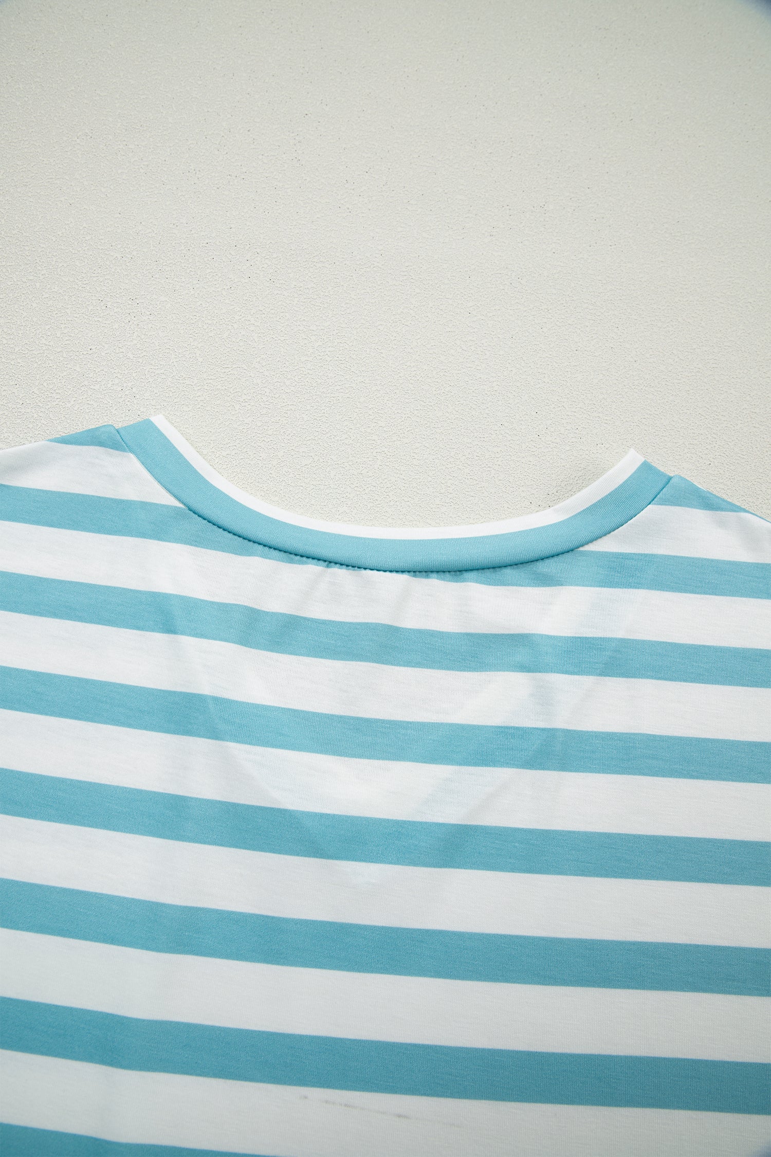Sky Blue Stripe V Neck Patched Pocket Casual Tee