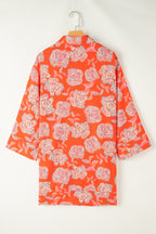 Red Floral Print Lapel Collar Loose Shirt Mini Dress