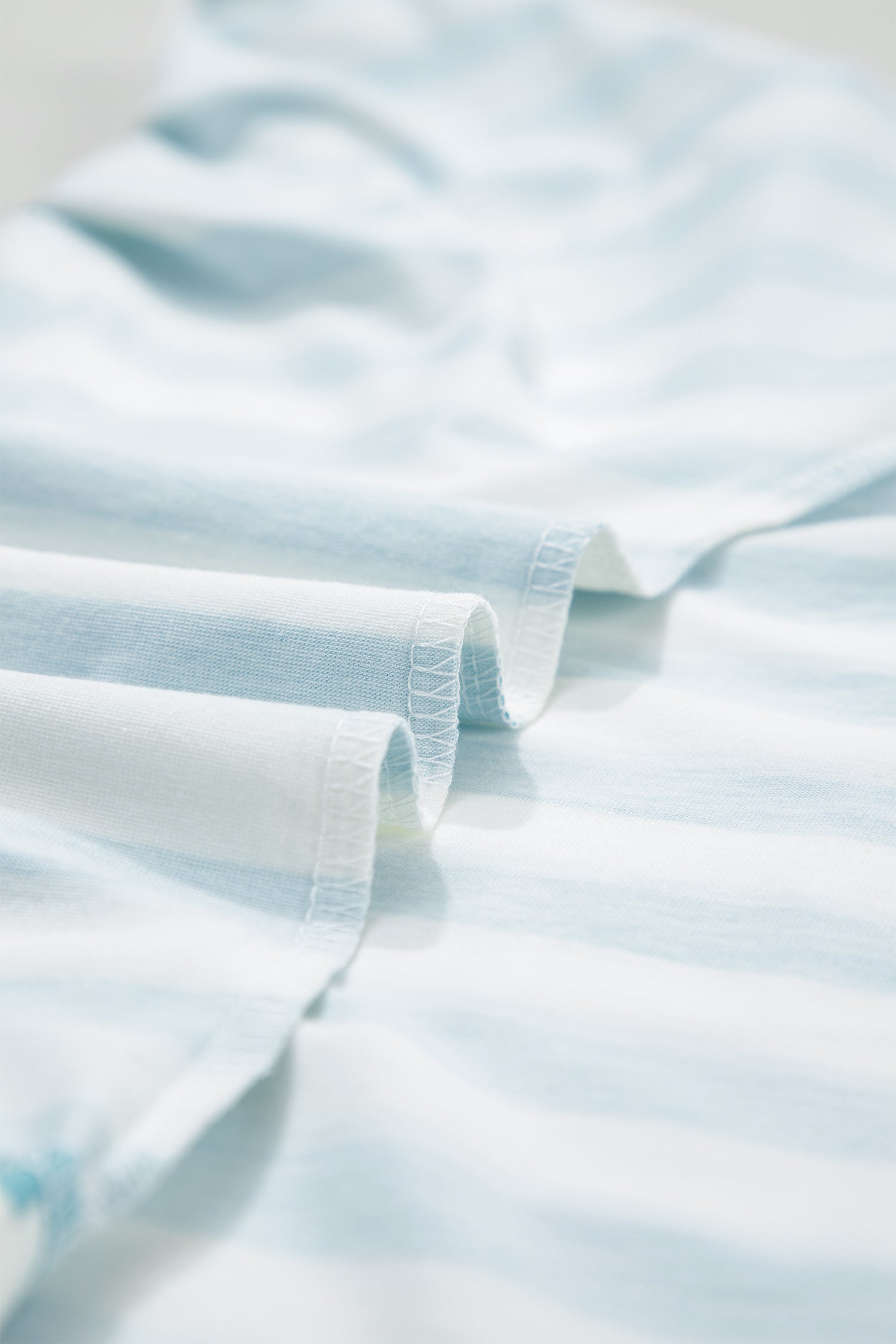 Sky Blue Stripe V Neck Patched Pocket Casual Tee