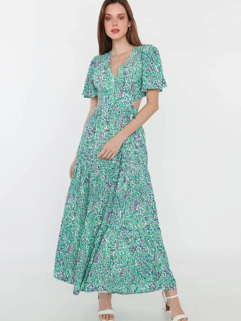 Abstract Print Open-Back Dress