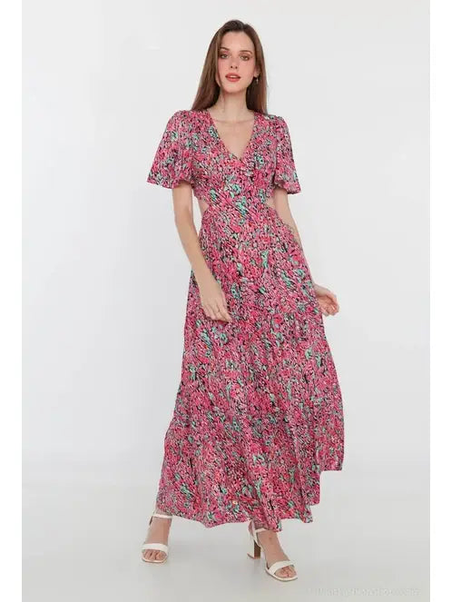 Abstract Print Open-Back Dress