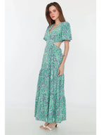Abstract Print Open-Back Dress
