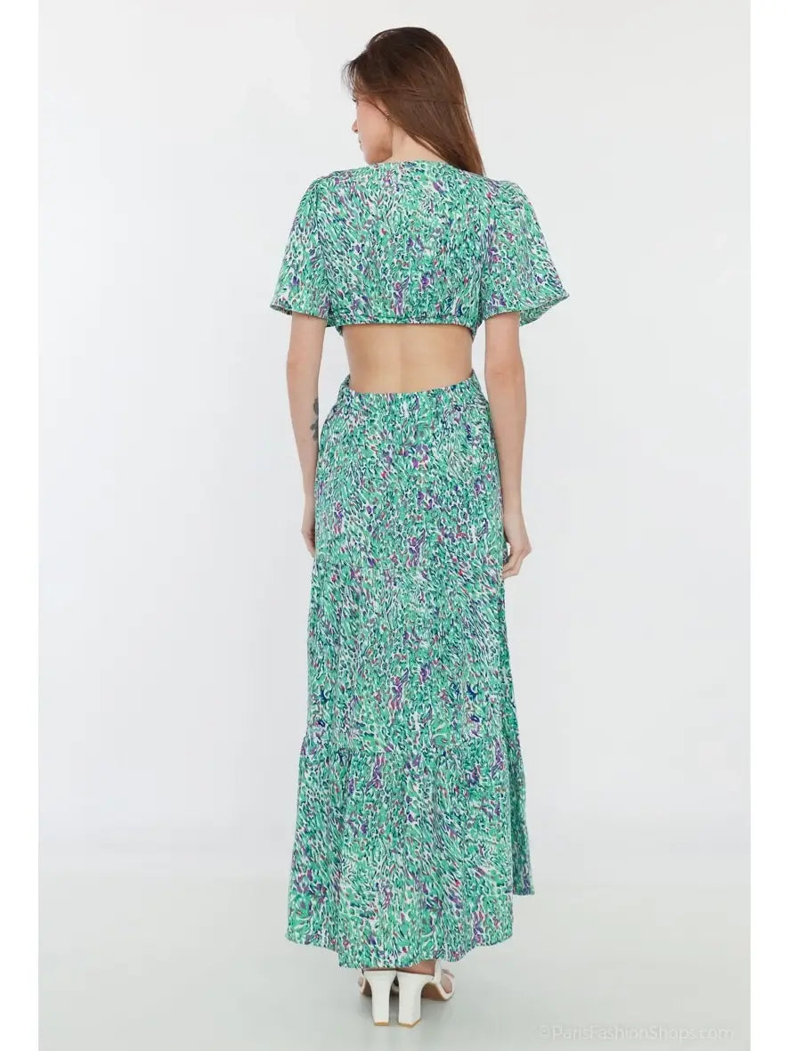 Abstract Print Open-Back Dress