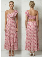 Asymmetric Long Ruffled Floral Print Dress
