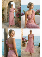 Asymmetric Long Ruffled Floral Print Dress