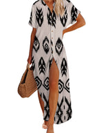 Abstract Print Split Maxi Cover Up