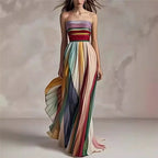 Colorful Strapless Pleated Evening Dress