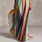 Colorful Strapless Pleated Evening Dress