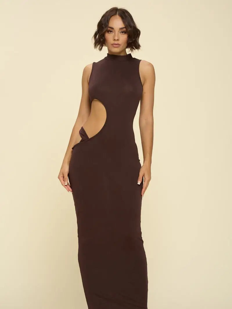 Brown Cutout Evening Dress