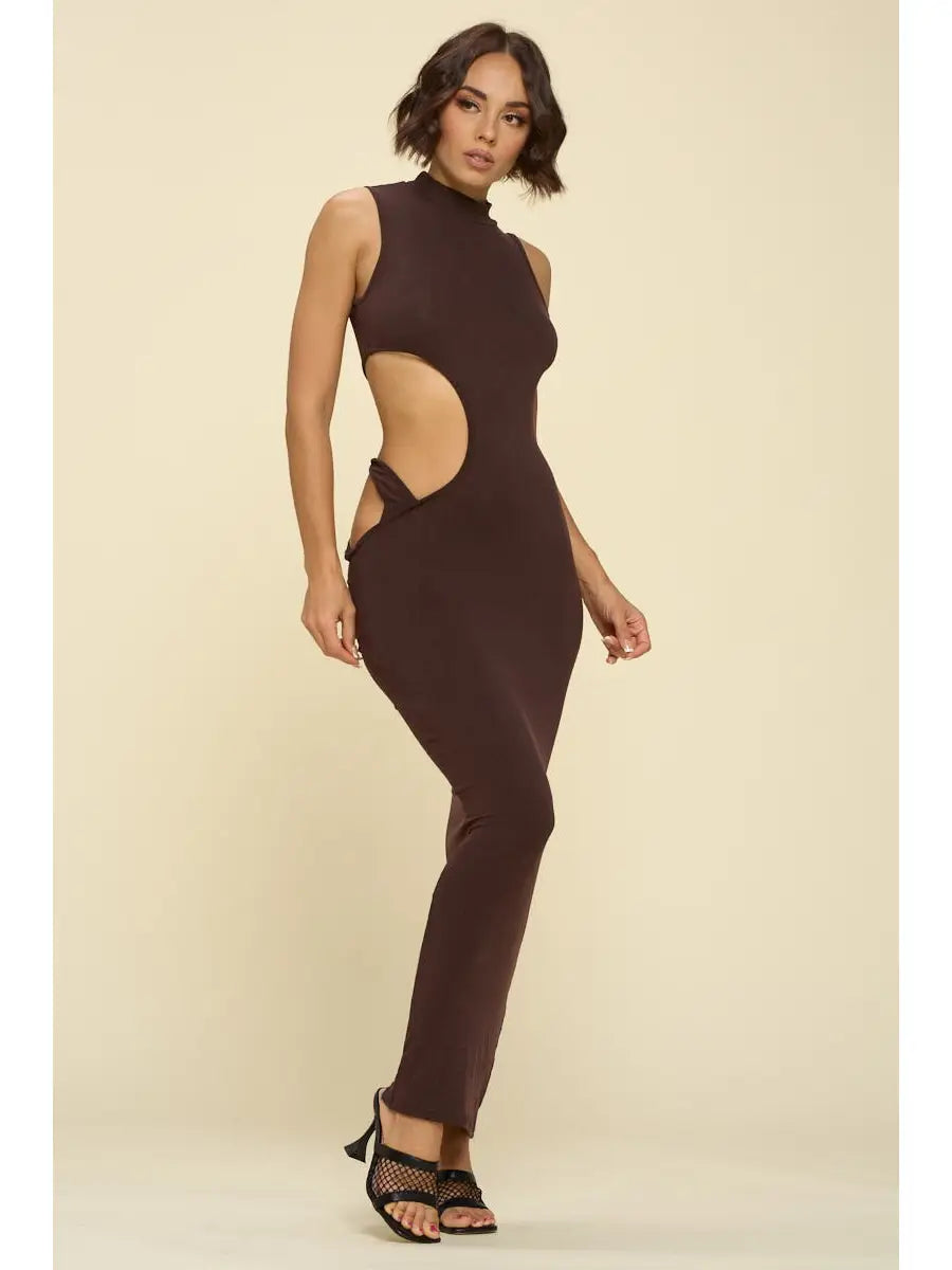 Brown Cutout Evening Dress