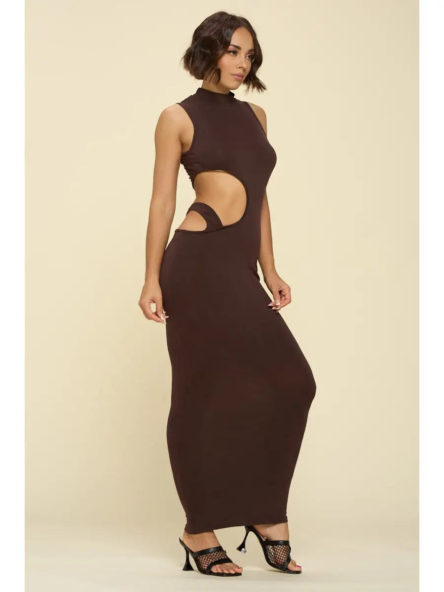 Brown Cutout Evening Dress