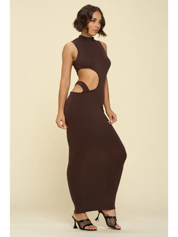 Brown Cutout Evening Dress
