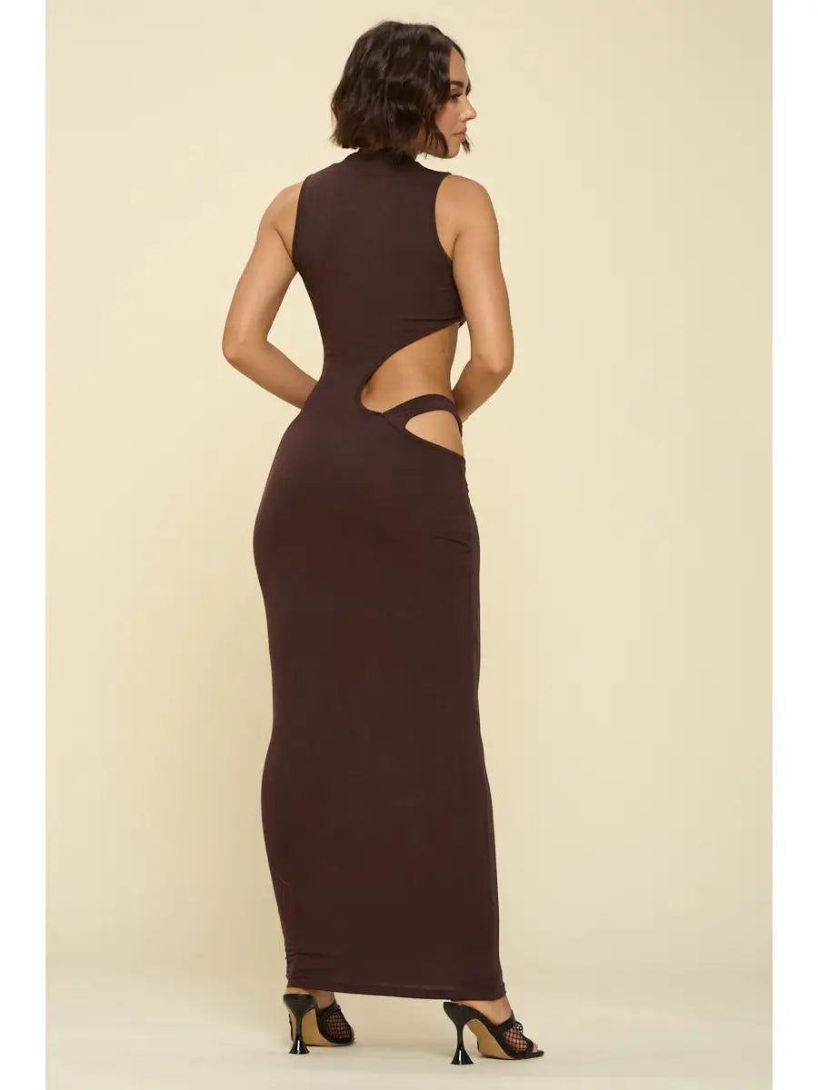 Brown Cutout Evening Dress