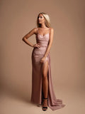 Elegant Satin Evening Dress with High Slit