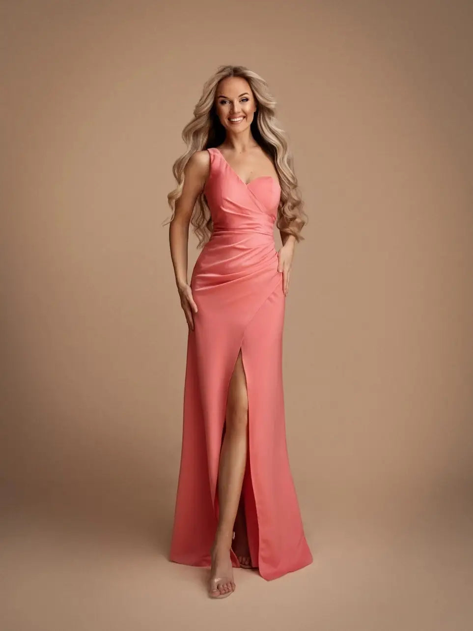 Fluid Asymmetric Long Dress with Elegant Slit