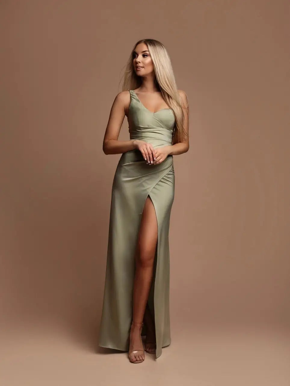Fluid Asymmetric Long Dress with Elegant Slit