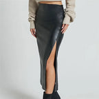 Leather High Waist Side Slit Midi Skirt