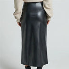 Leather High Waist Side Slit Midi Skirt