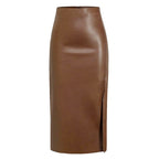 Leather High Waist Side Slit Midi Skirt