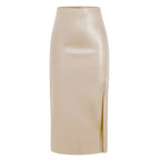 Leather High Waist Side Slit Midi Skirt
