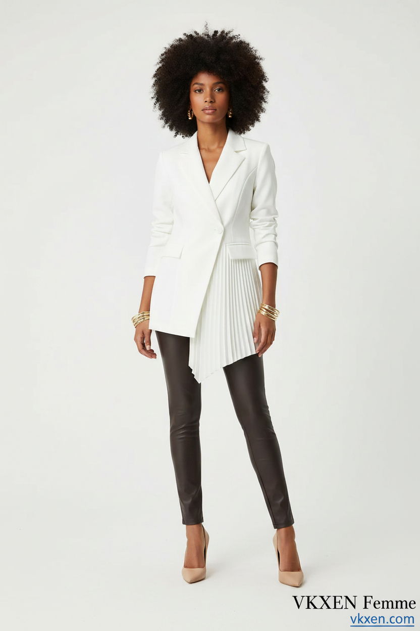 One Button Asymmetric Pleated Hem Blazer