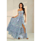 Multi Stripe Ribbon Tied Front Double Tiered Maxi Dress