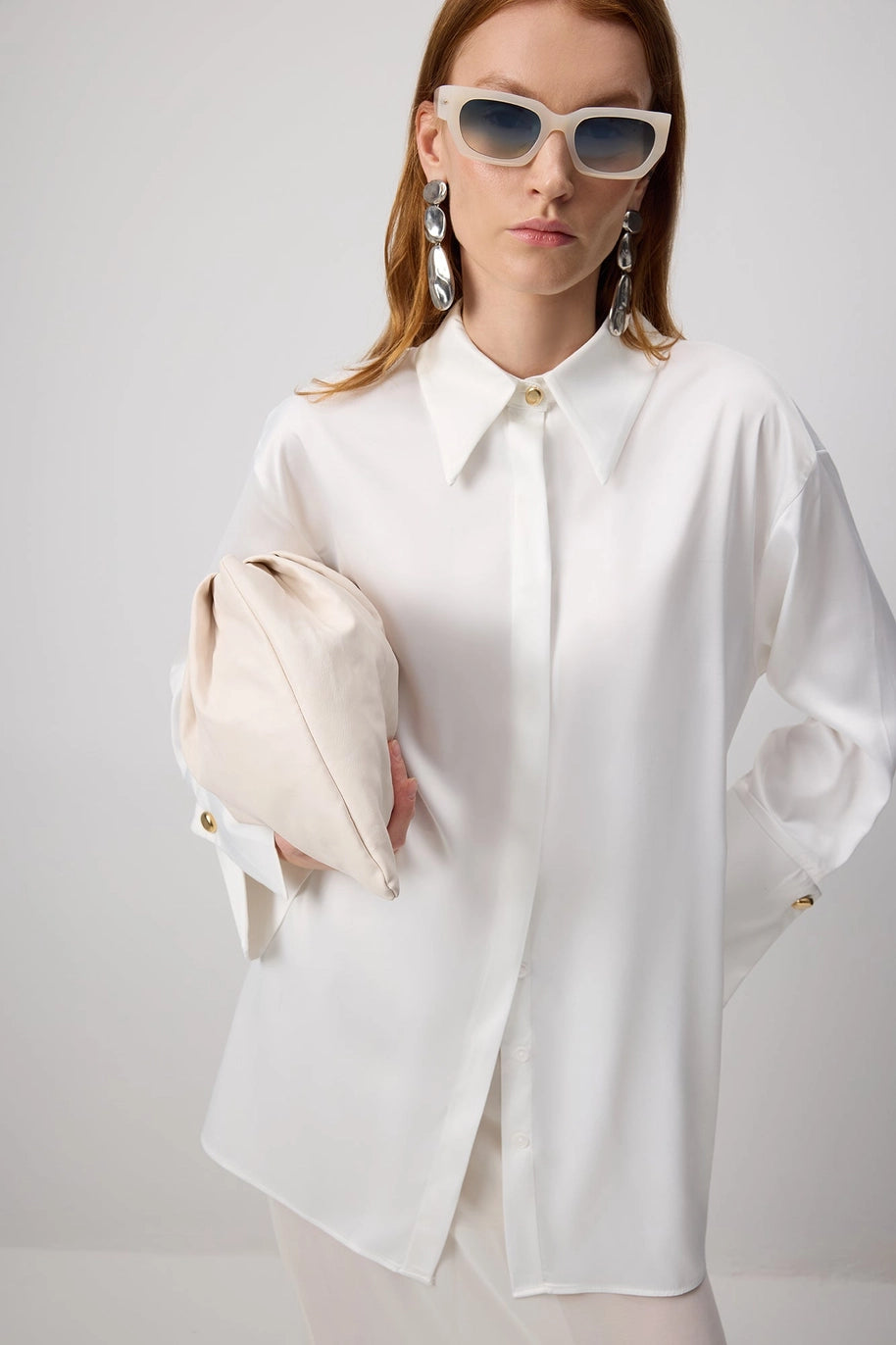 Oversized Satin Shirt with Statement Wide Cuffs