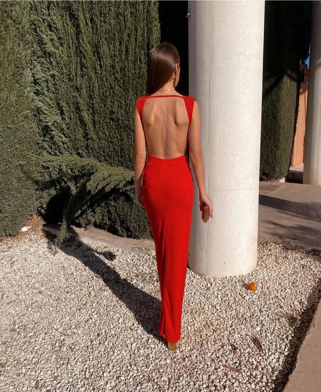 Open Back Plain Evening Dress | One Size