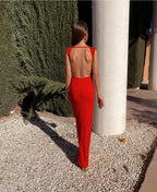 Open Back Plain Evening Dress | One Size