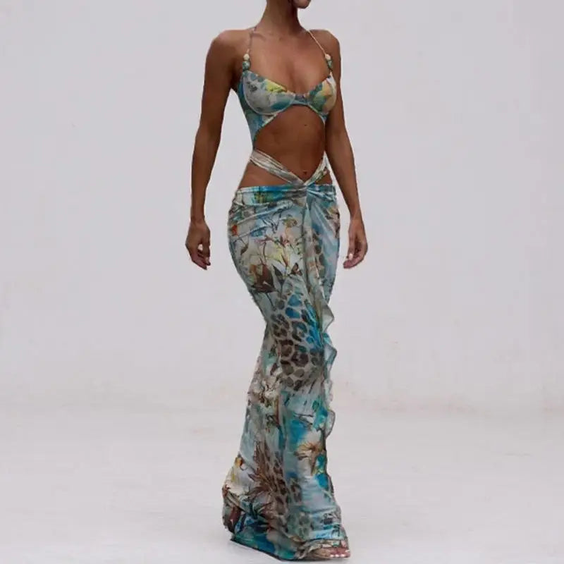 Printed Bikini Beach Dress with Butt Lifting Band