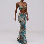 Printed Bikini Beach Dress with Butt Lifting Band