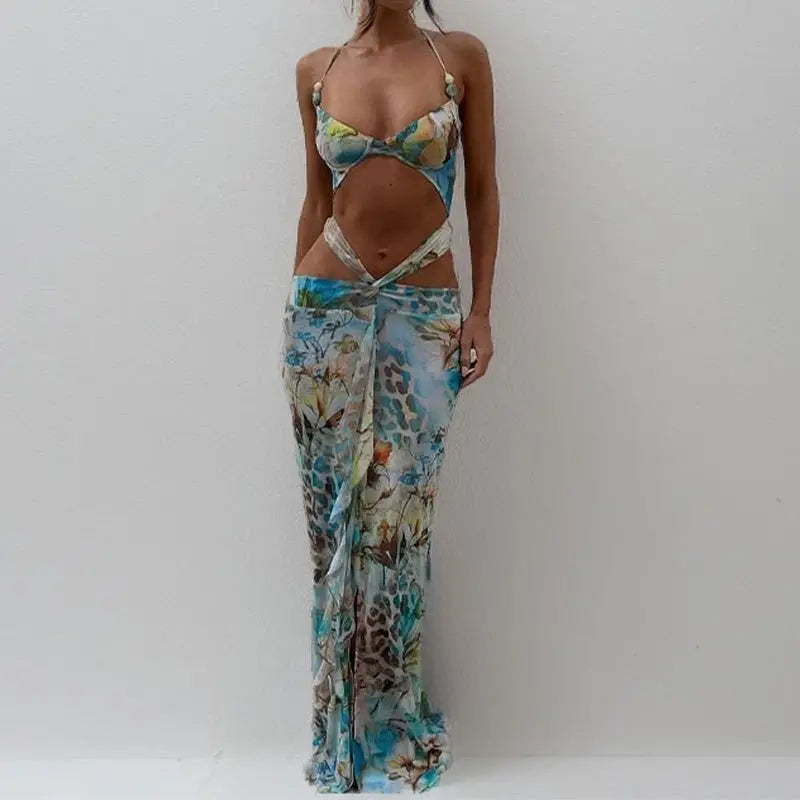 Printed Bikini Beach Dress with Butt Lifting Band