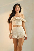 Ruffle Off Shoulder Shorts Set