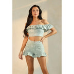 Ruffle Off Shoulder Shorts Set