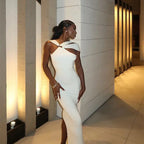 Shoulder Slit Backless Evening Dress