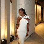 Shoulder Slit Backless Evening Dress