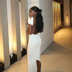 Shoulder Slit Backless Evening Dress