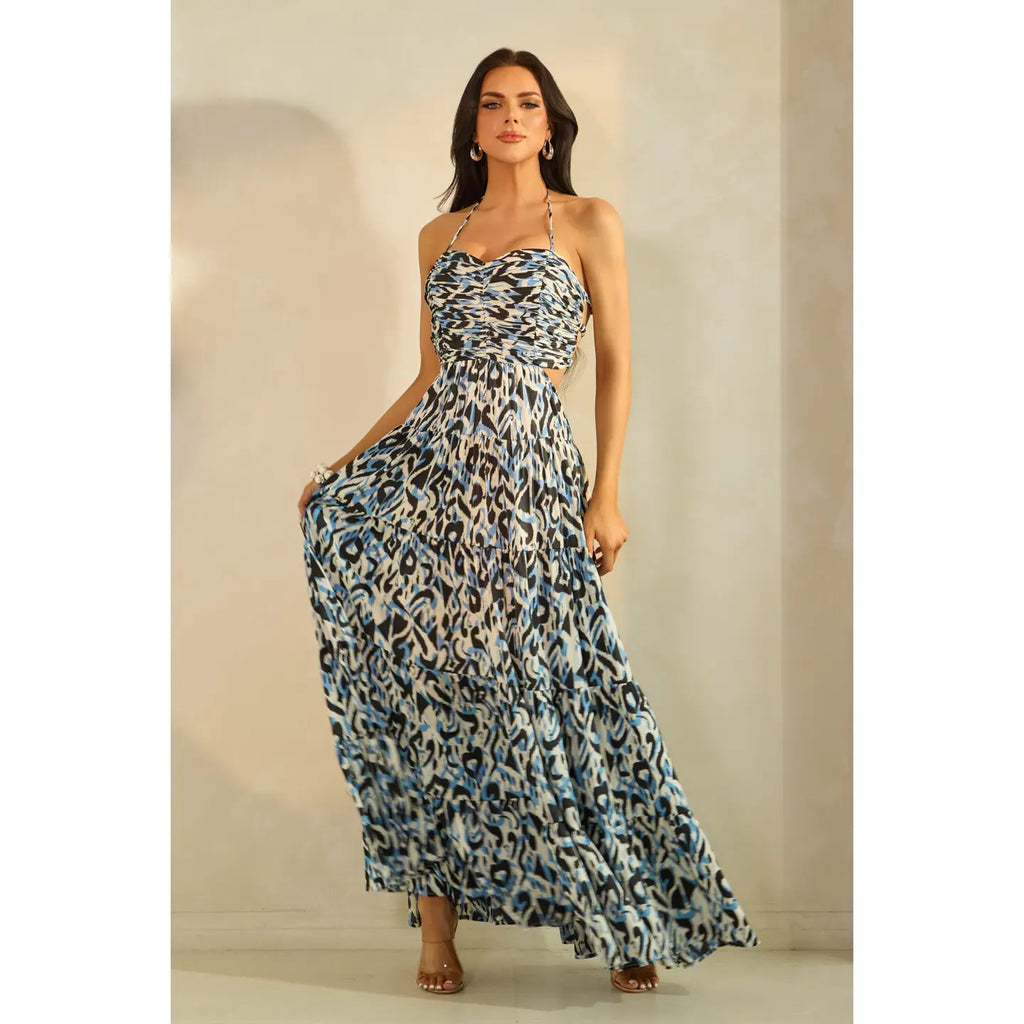 Sweetheart Neckline Triple Elastic Back Tiered Maxi Dress