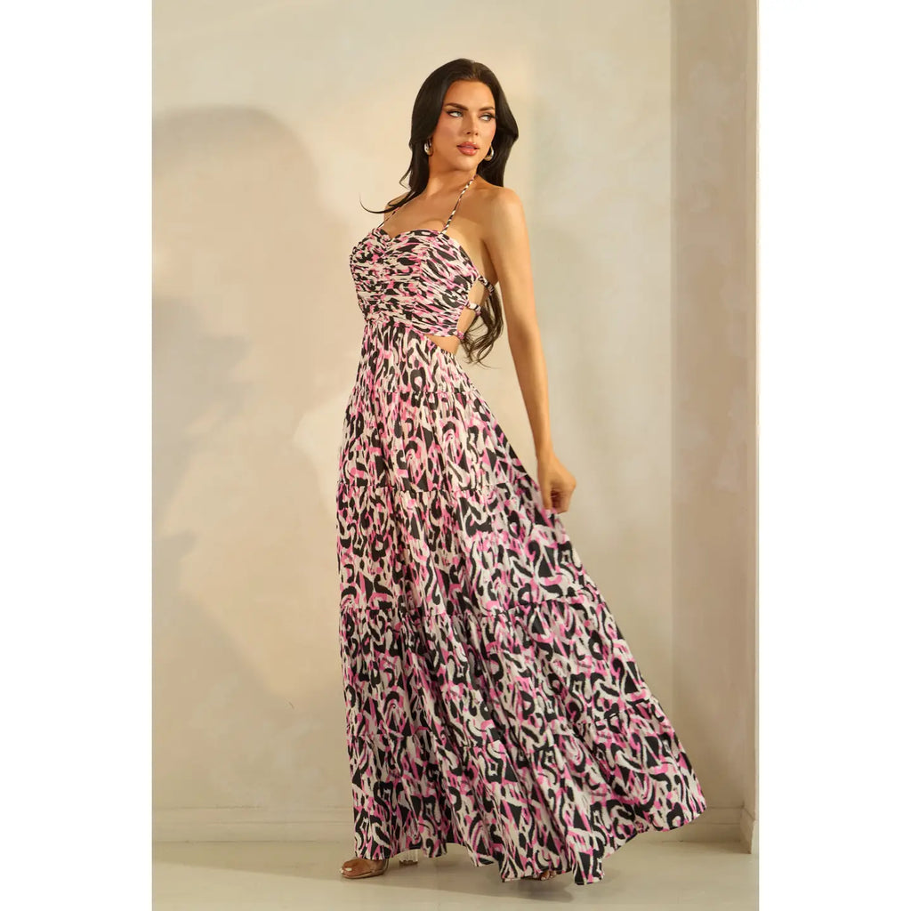 Sweetheart Neckline Triple Elastic Back Tiered Maxi Dress