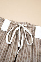 Brown Stripe Drawstring Cargo Jogger Pants with Pockets