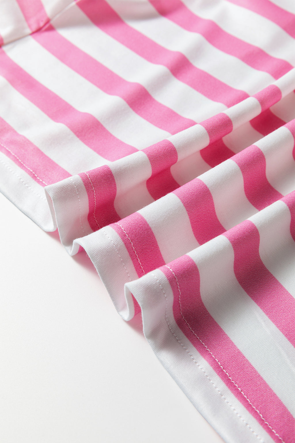 Pink Stripe V Neck Patched Pocket Casual Tee