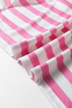 Pink Stripe V Neck Patched Pocket Casual Tee