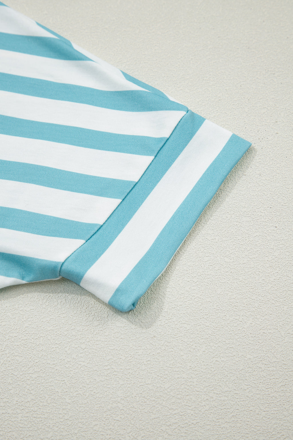 Sky Blue Stripe V Neck Patched Pocket Casual Tee