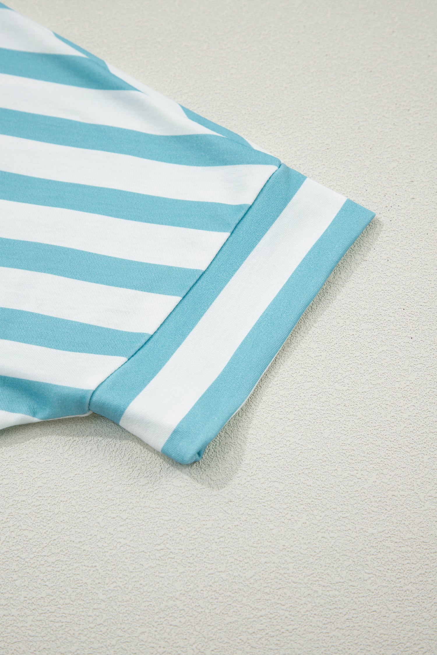 Sky Blue Stripe V Neck Patched Pocket Casual Tee