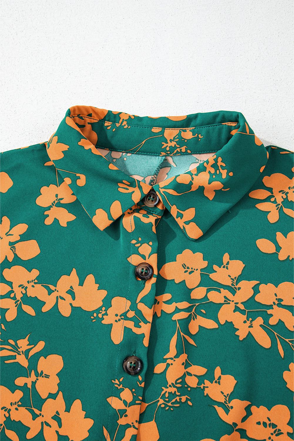 Green Floral Print Drawstring Tunic Flowy Mini Dress